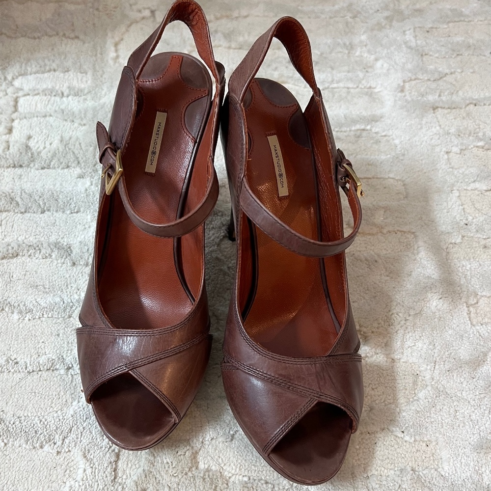 Max Studio Brown Peep Toe Slingback Mary Jane 7.5